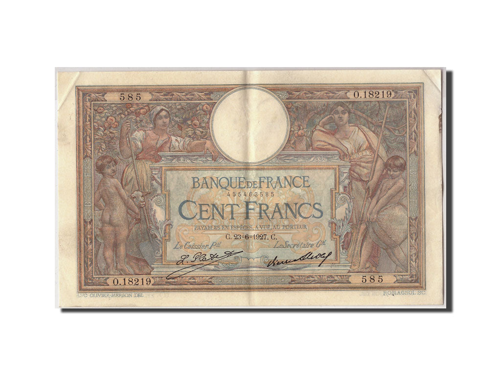 Banknote, France, 100 Francs, 100 F 1908-1939 ''Luc Olivier Merson'', 1927
