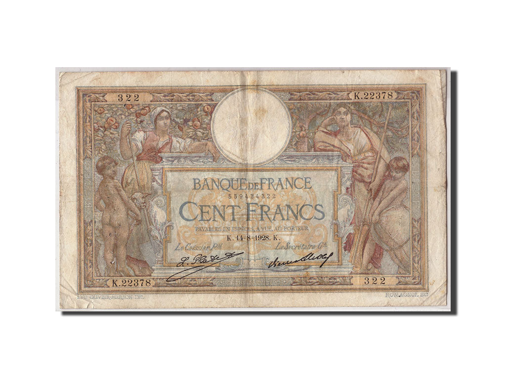 Banknote, France, 100 Francs, 100 F 1908-1939 ''Luc Olivier Merson'', 1928