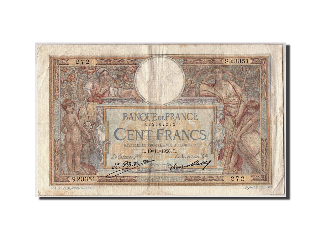Banknote, France, 100 Francs, 100 F 1908-1939 ''Luc Olivier Merson'', 1928
