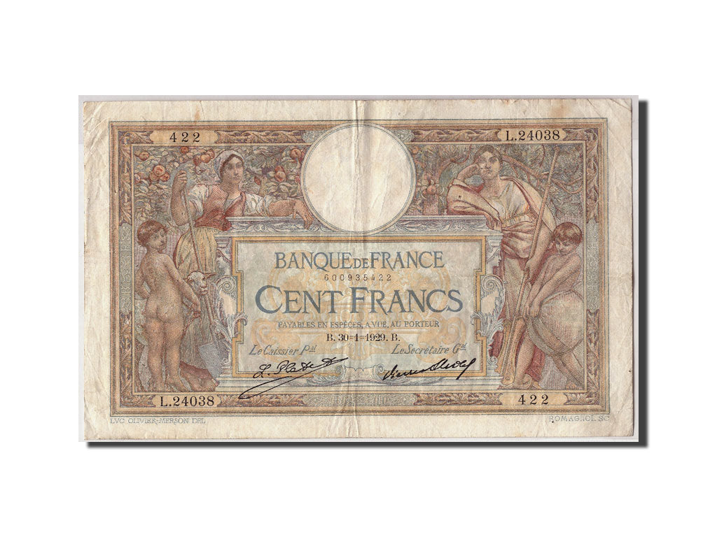 Banknote, France, 100 Francs, 100 F 1908-1939 ''Luc Olivier Merson'', 1929