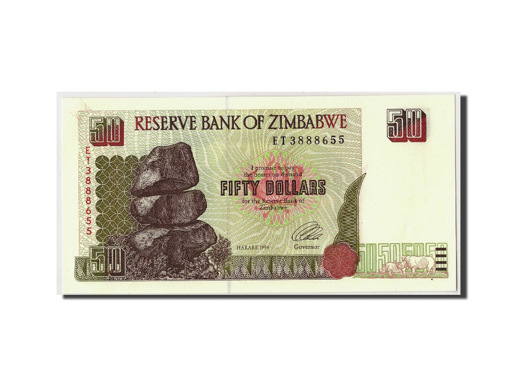 Banconote, Zimbabwe, 50 Dollars, 1994, KM:8a, Undated, FDS