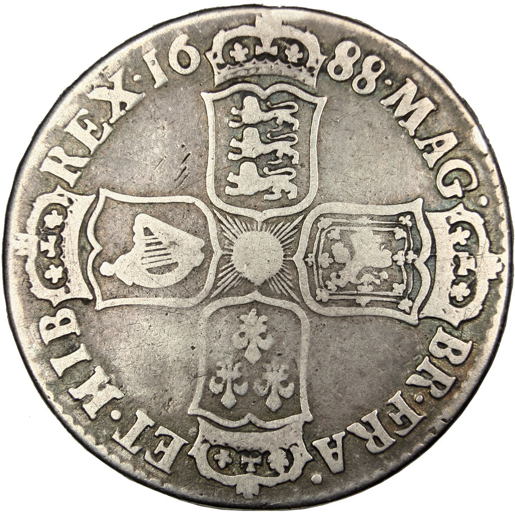 GREAT BRITAIN, 1/2 Crown, 1688, KM #462, VF(20-25), Silver, 14.32