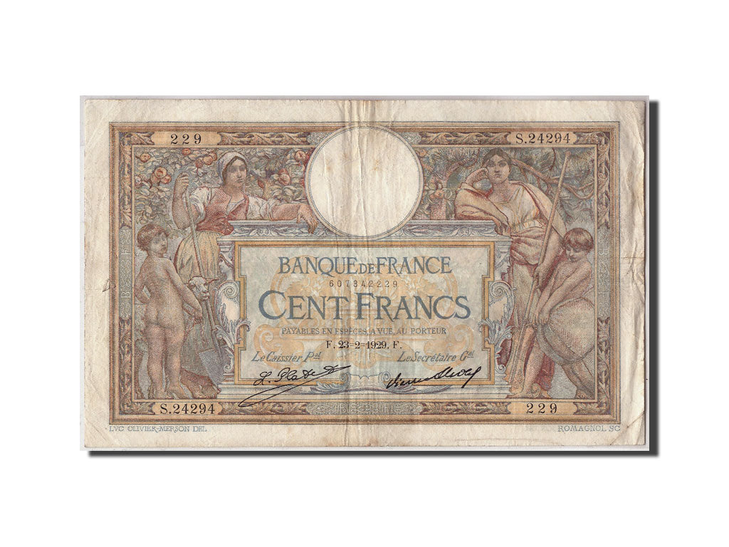 Banknote, France, 100 Francs, 100 F 1908-1939 ''Luc Olivier Merson'', 1929