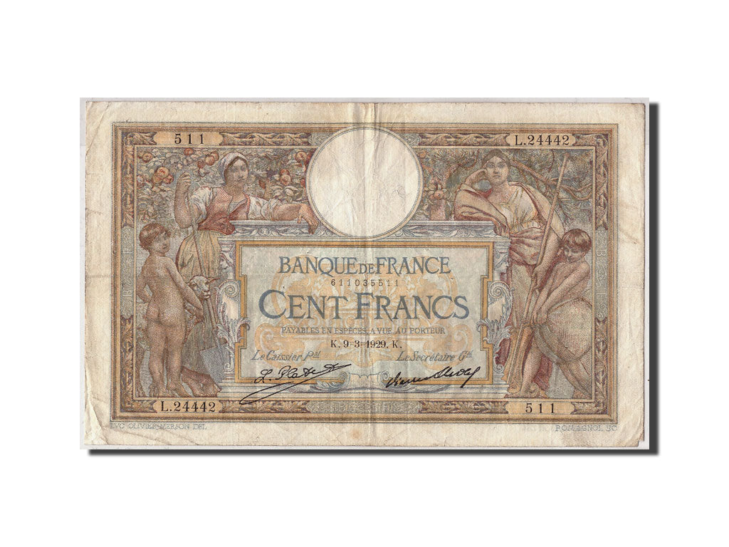 Banknote, France, 100 Francs, 100 F 1908-1939 ''Luc Olivier Merson'', 1929