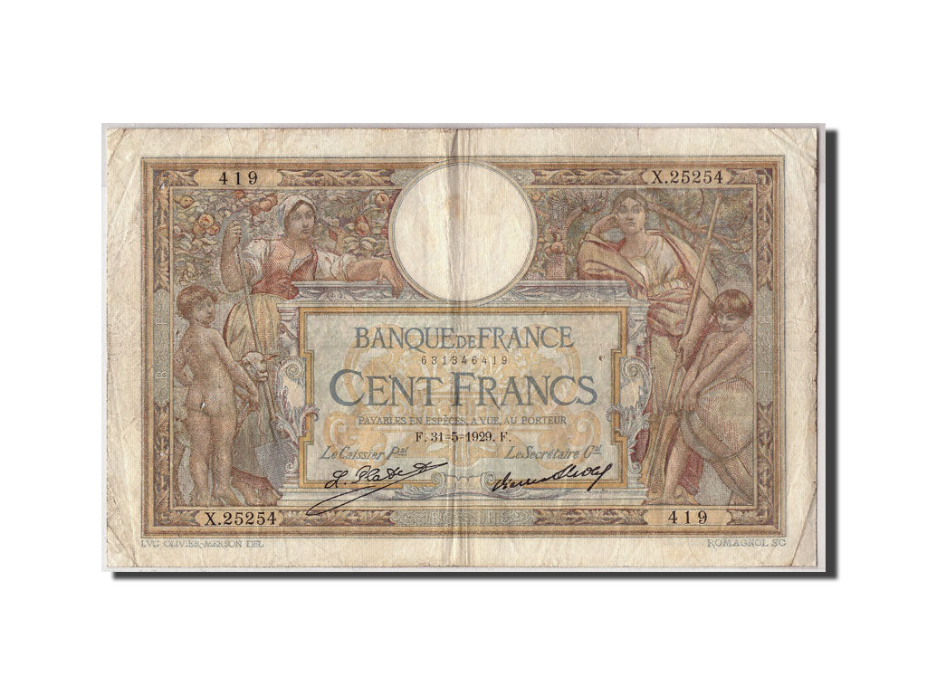 Banknote, France, 100 Francs, 100 F 1908-1939 ''Luc Olivier Merson'', 1929