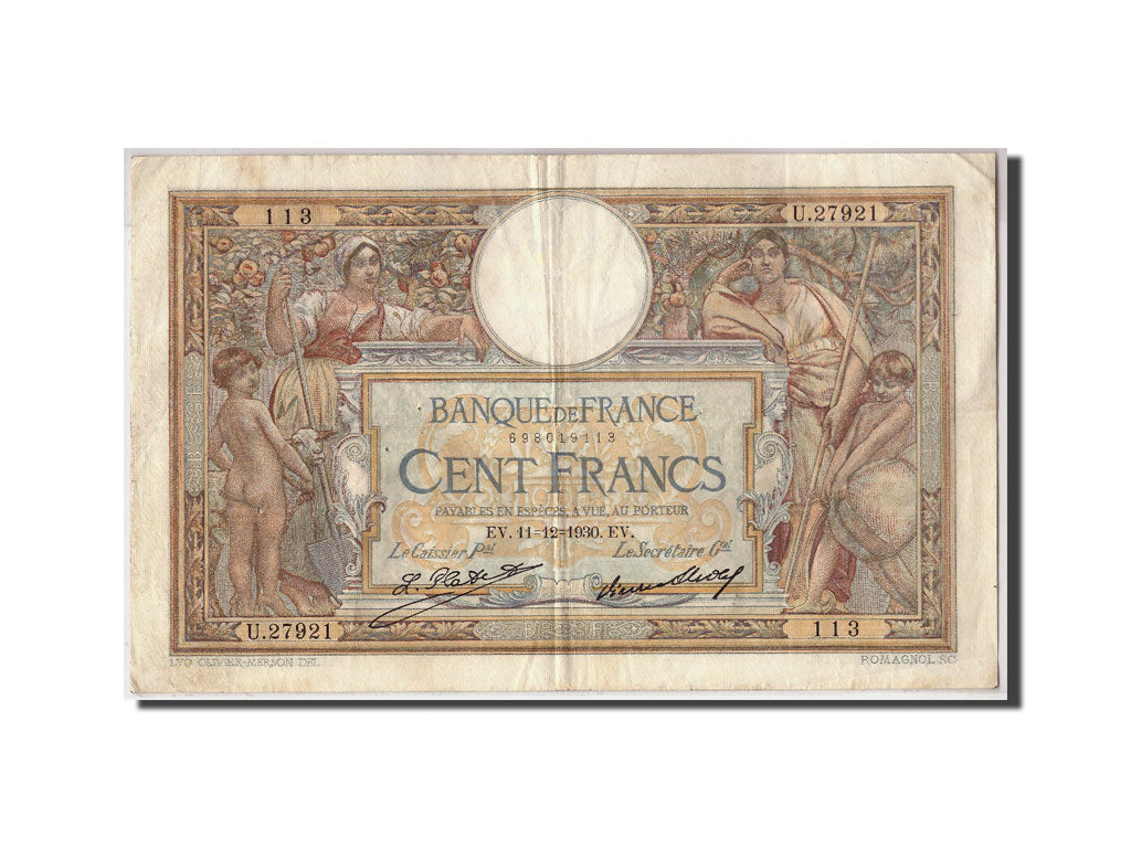 Billete, Francia, 100 Francs, 100 F 1908-1939 ''Luc Olivier Merson'', 1930