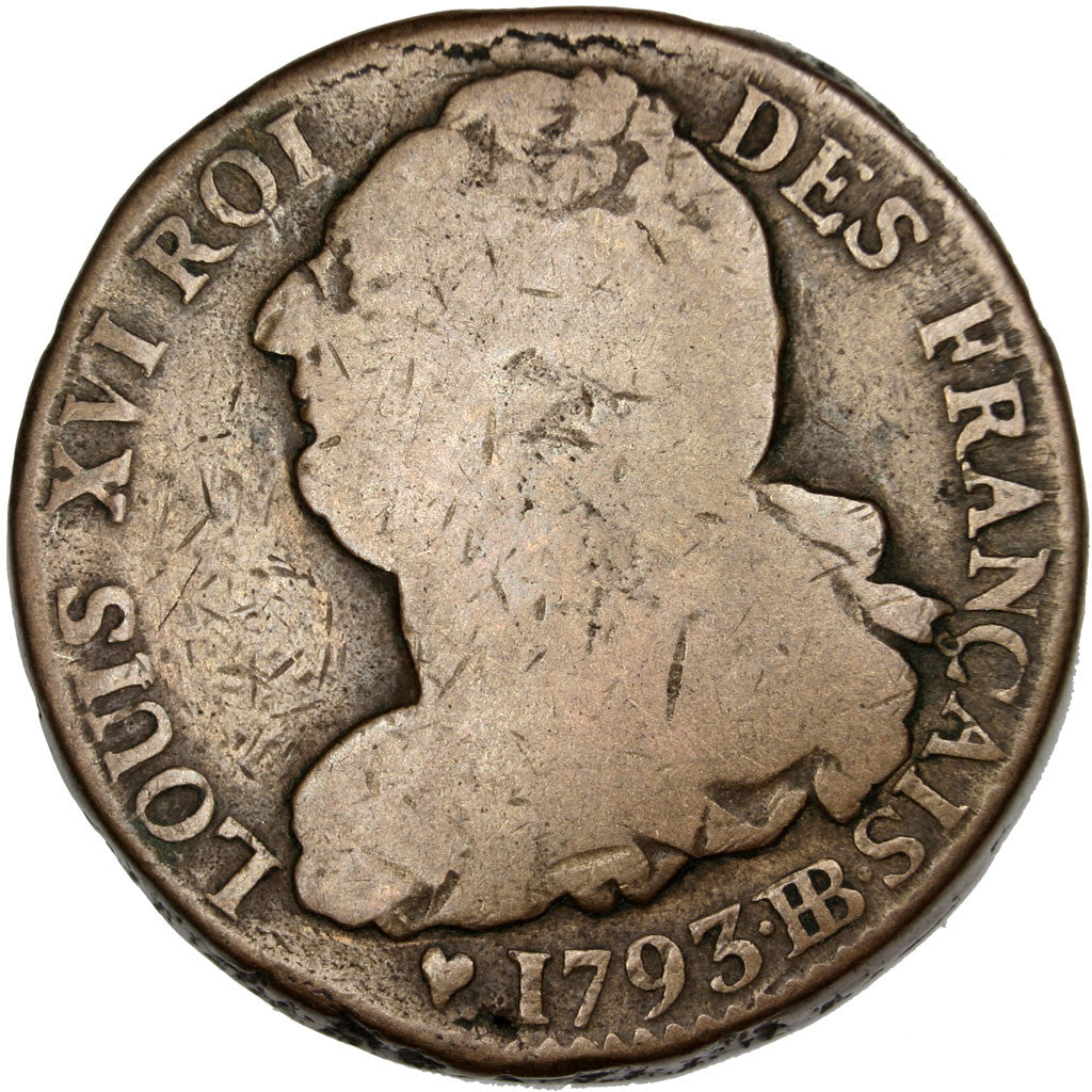 Coin, France, 2 sols français, 2 Sols, 1793, Strasbourg, F(12-15), Bronze