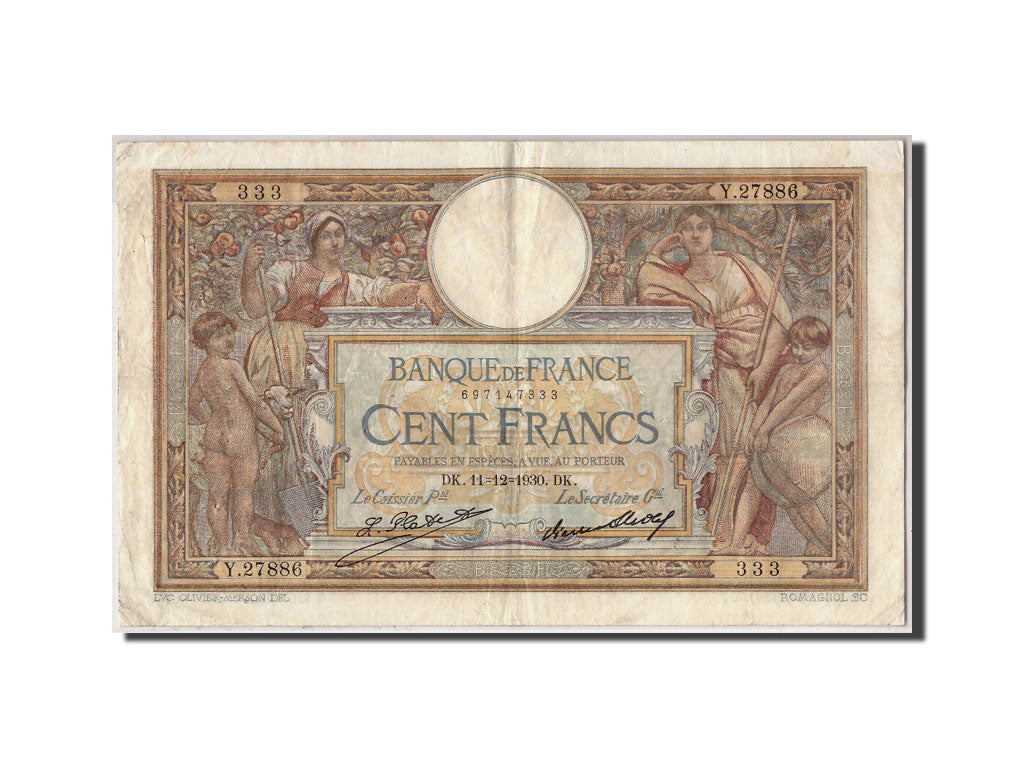 Banknote, France, 100 Francs, 100 F 1908-1939 ''Luc Olivier Merson'', 1930