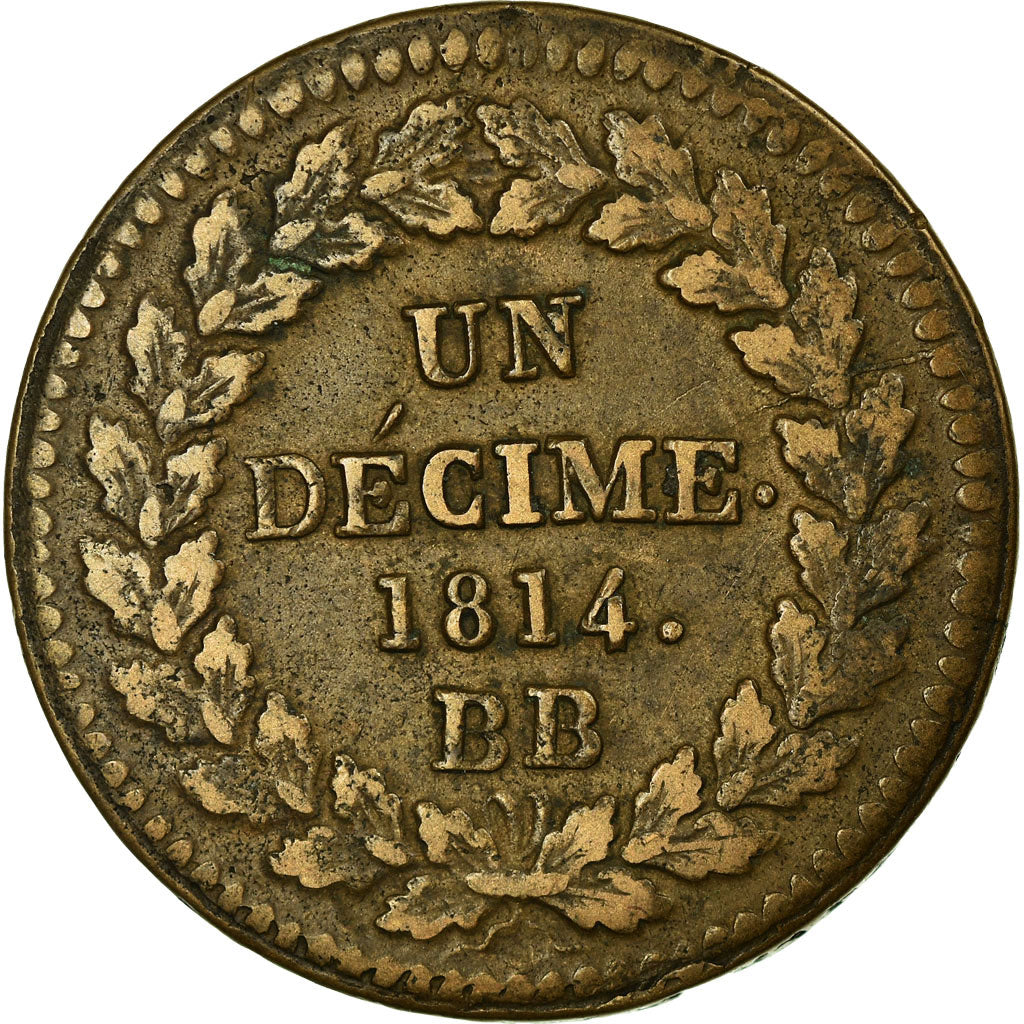 Coin, France, Napoléon I, Decime, 1814, Strasbourg, AU(50-53), Bronze