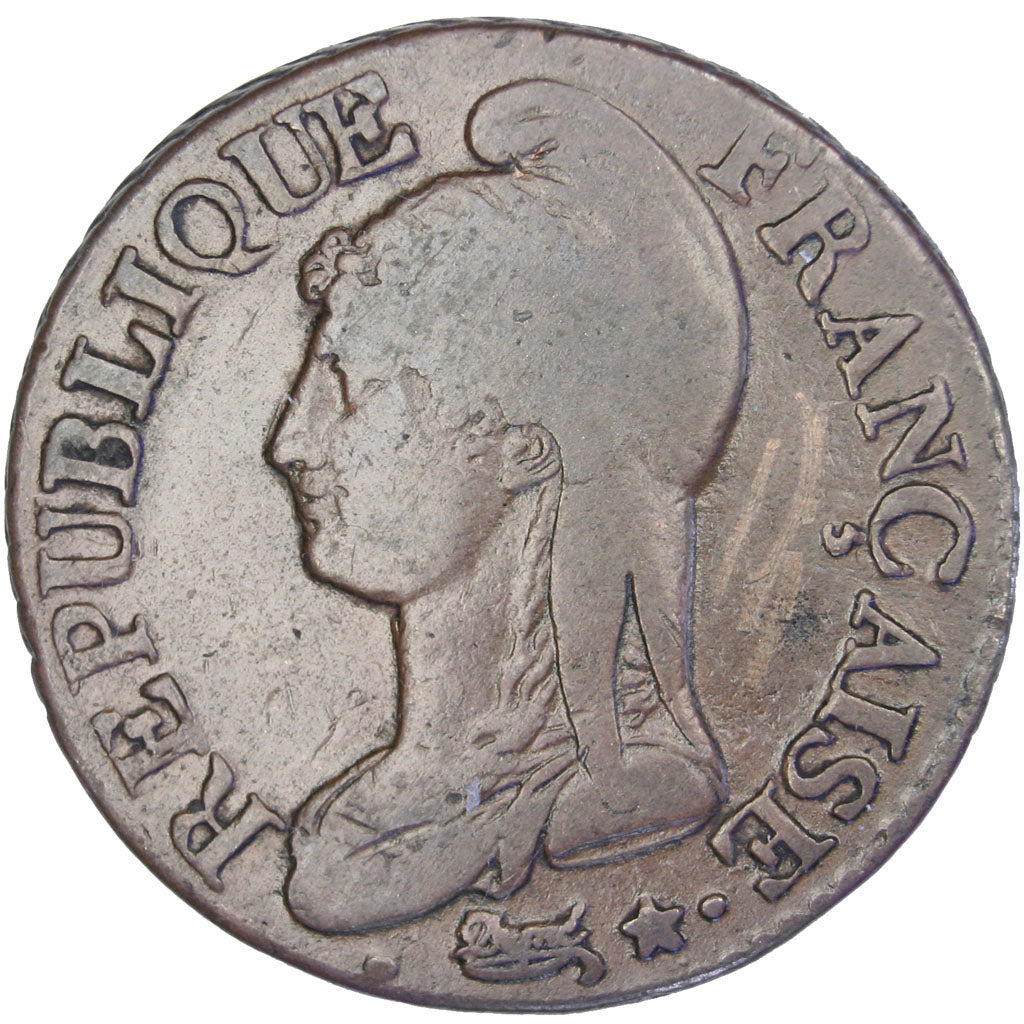 FRANCE, 5 Centimes, 1798, Paris, VF(20-25), Bronze, Gadoury #126, 10.50