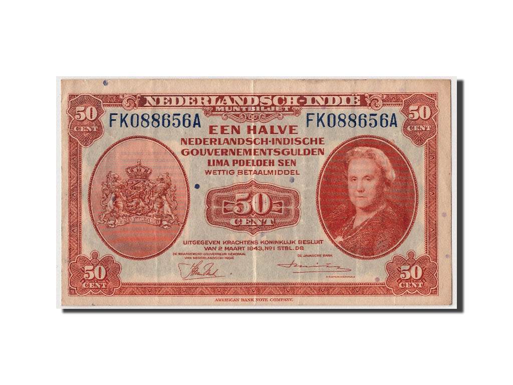 Netherlands Indies, 50 Cents, 1943, KM:110a, 1943-03-02, EF(40-45)