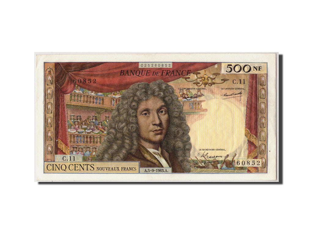 France, 500 Nouveaux Francs Molière, KM:145a, Fay:60.5, 1963-09-05, AU(55-58)