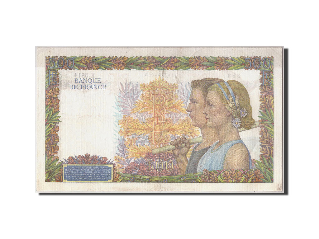 Banknote, France, 500 Francs, 500 F 1940-1944 ''La Paix'', 1942, 1942-04-09