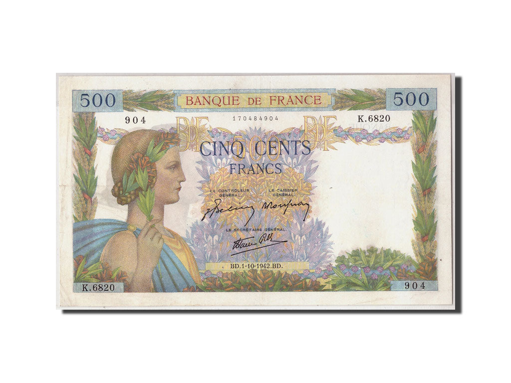France, 500 Francs La Paix, KM:95b, Fay:32.41, 1942-10-01, AU(50-53)