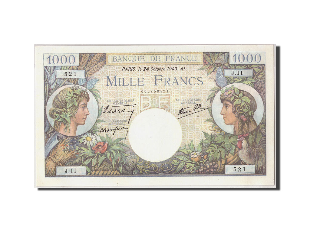 Banknote, France, 1000 Francs, 1 000 F 1940-1944 ''Commerce et Industrie''
