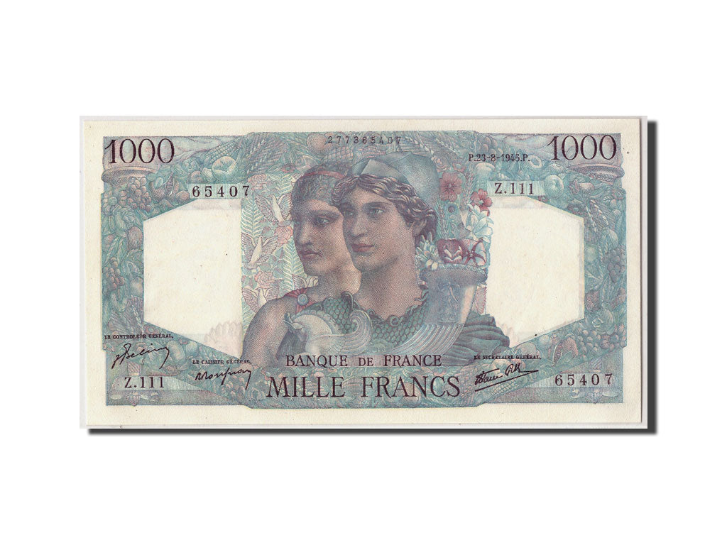 Banknote, France, 1000 Francs, 1 000 F 1945-1950 ''Minerve et Hercule'', 1945
