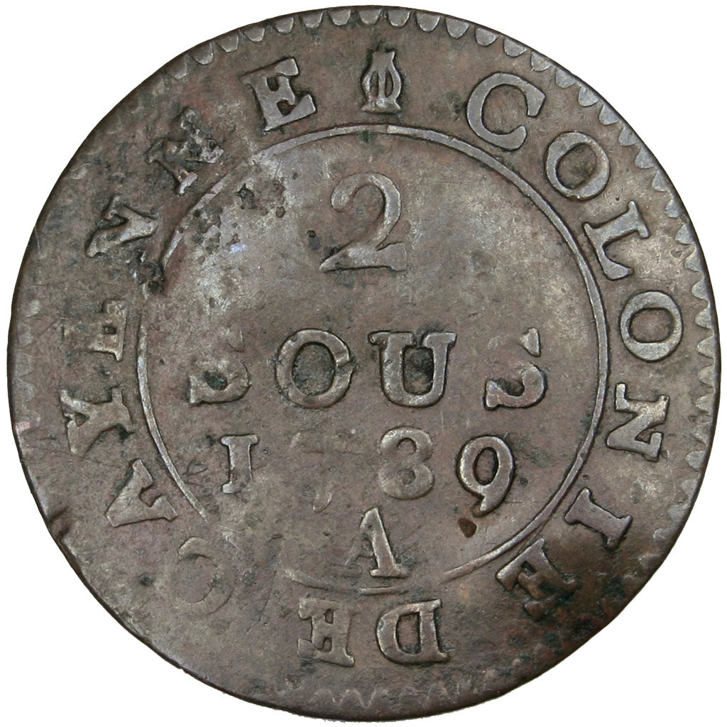 Guinea francese, 2 Sous, 1789, Paris, MB+, Biglione, Lecompte:20