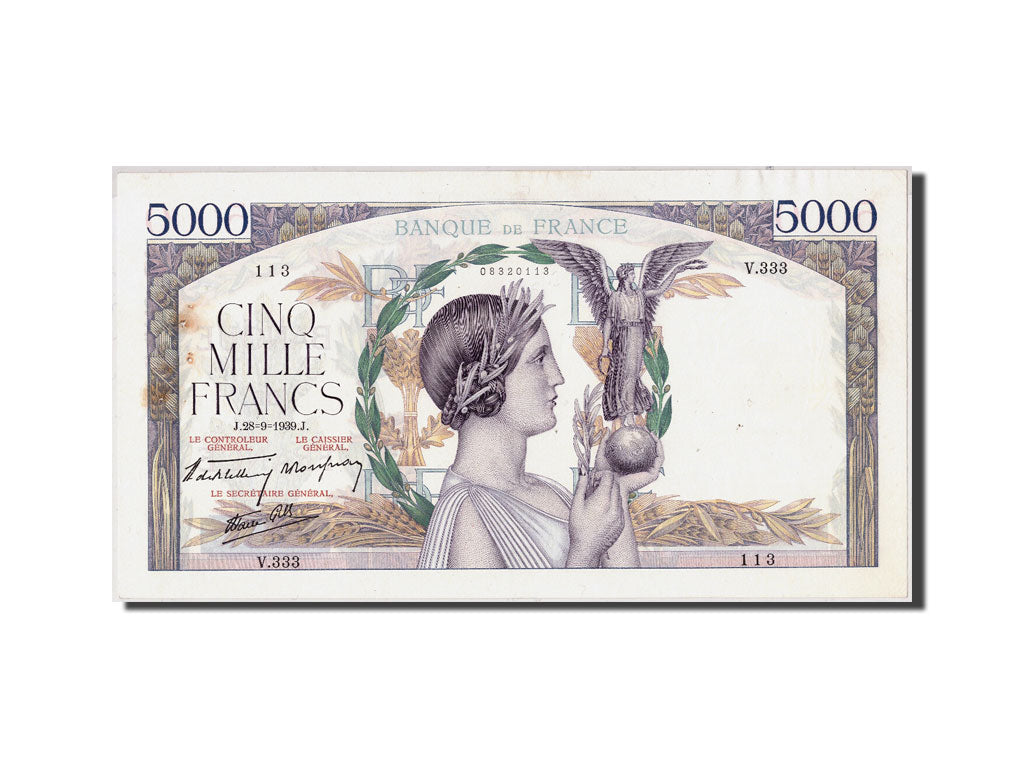 Biljet, Frankrijk, 5000 Francs, 5 000 F 1934-1944 ''Victoire'', 1939