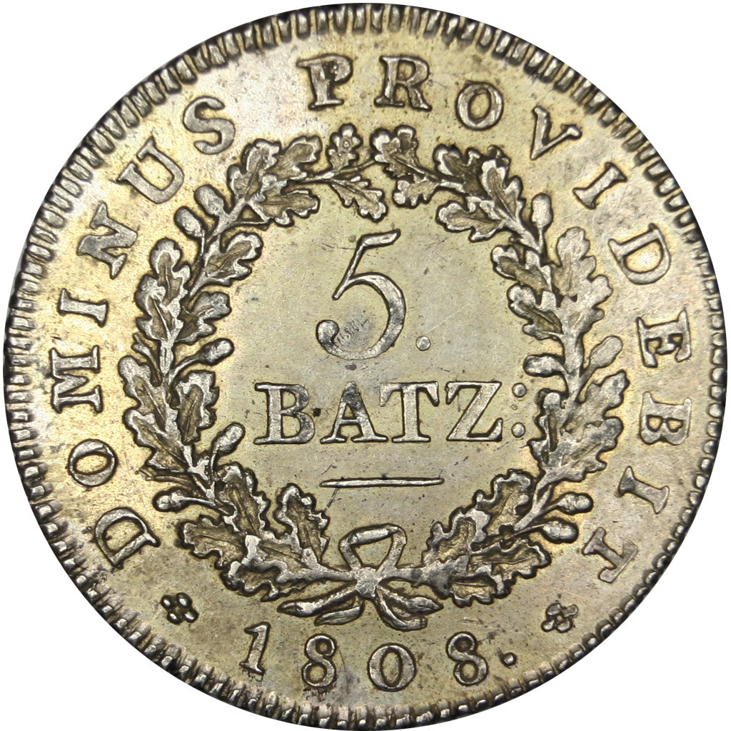 Svizzera, 5 Batzen, 1808, SPL-, Biglione, KM:170