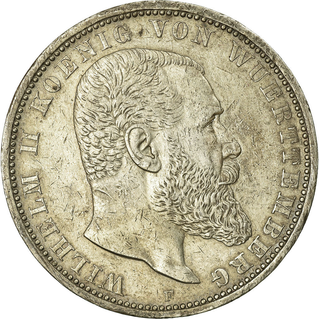 Coin, German States, WURTTEMBERG, Wilhelm II, 5 Mark, 1908, Freudenstadt