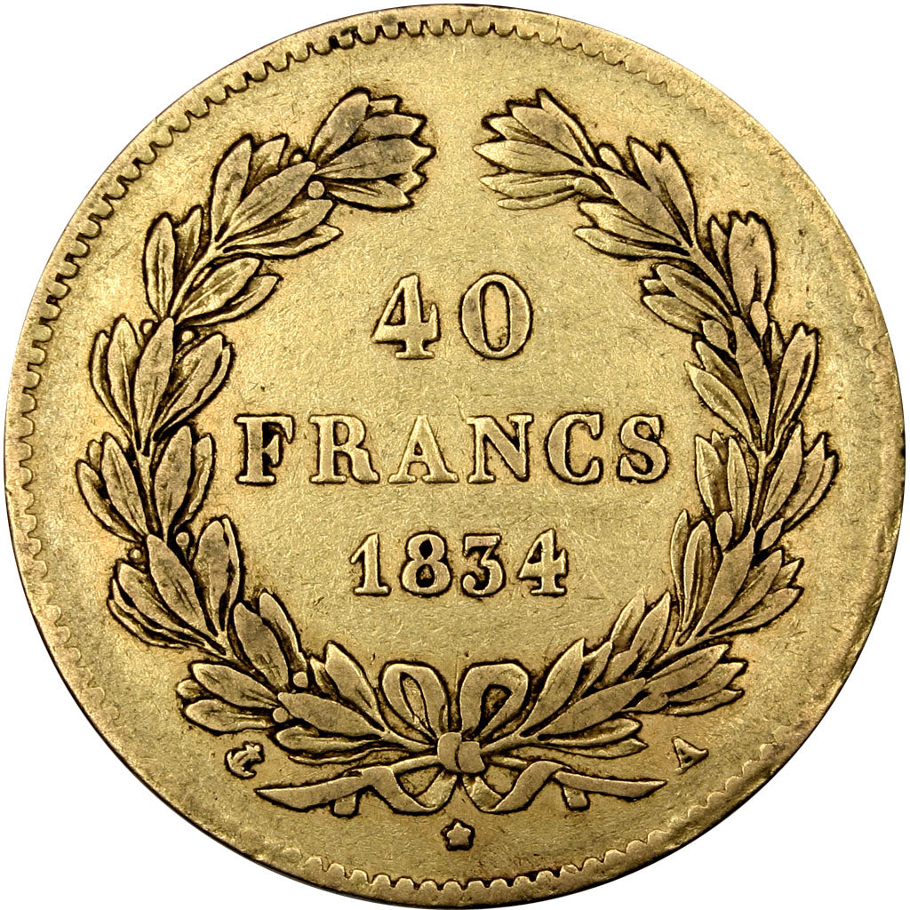 FRANCE, Louis-Philippe, 40 Francs, 1834, Paris, KM #747.1, EF(40-45), Gold,...