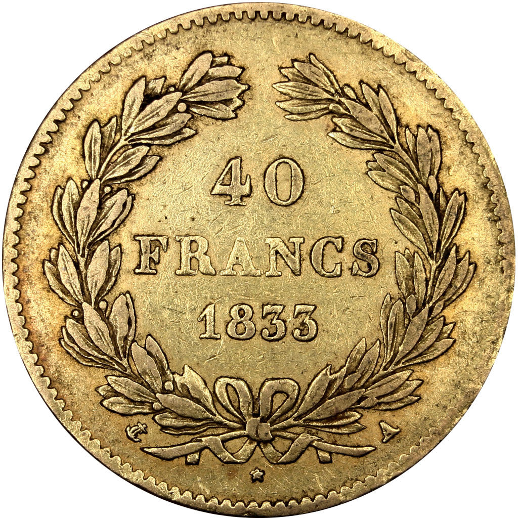 FRANCE, Louis-Philippe, 40 Francs, 1833, Paris, KM #747.1, EF(40-45), Gold,...