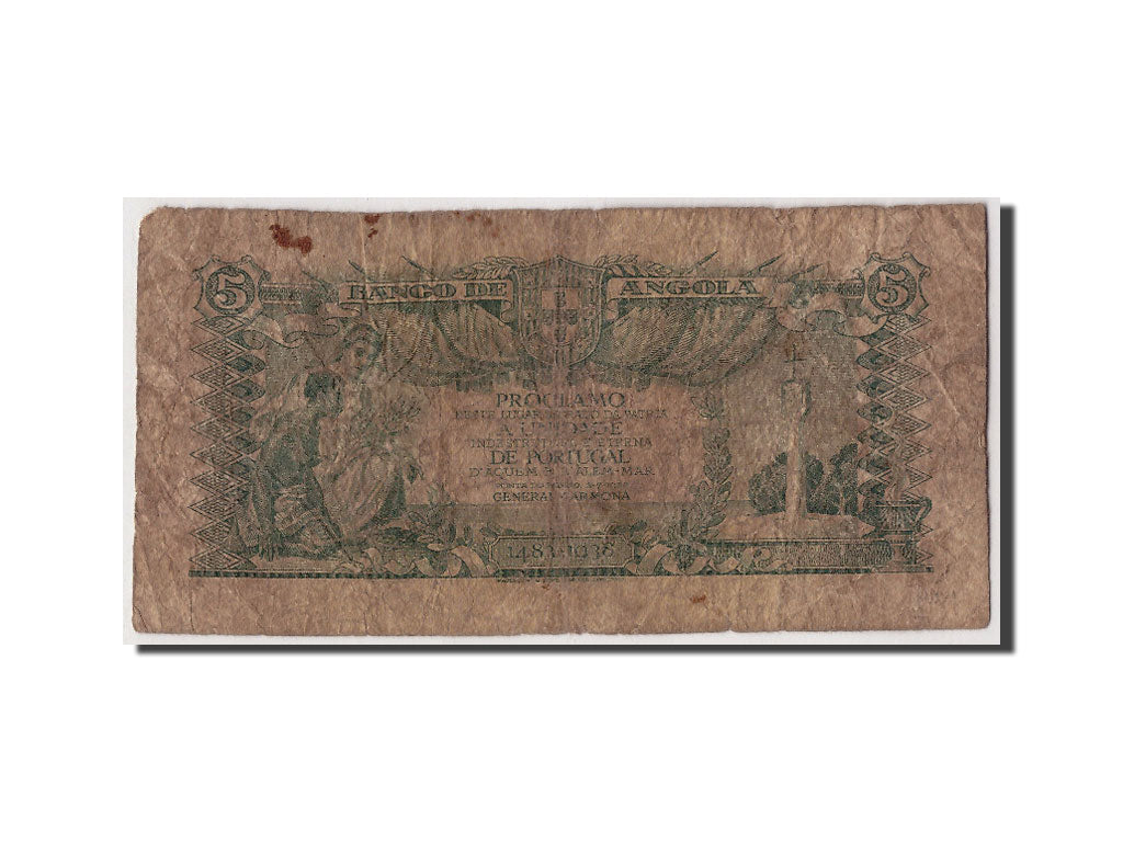Banknote, Angola, 5 Angolares, 1947, 1947-01-01, KM:77a, VG(8-10)