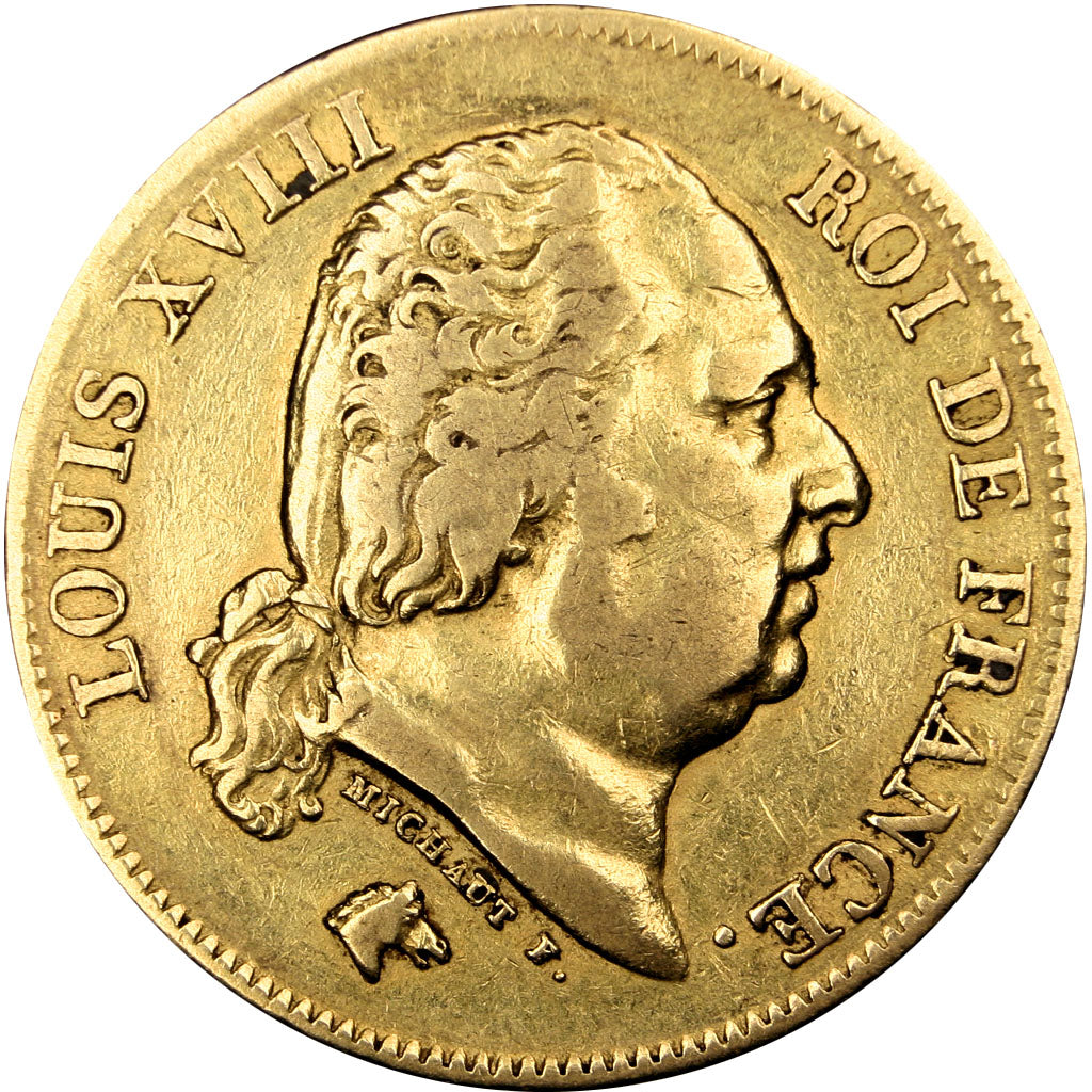 FRANCE, Louis XVIII, 40 Francs, 1818, Lille, KM #713.6, EF(40-45), Gold,...