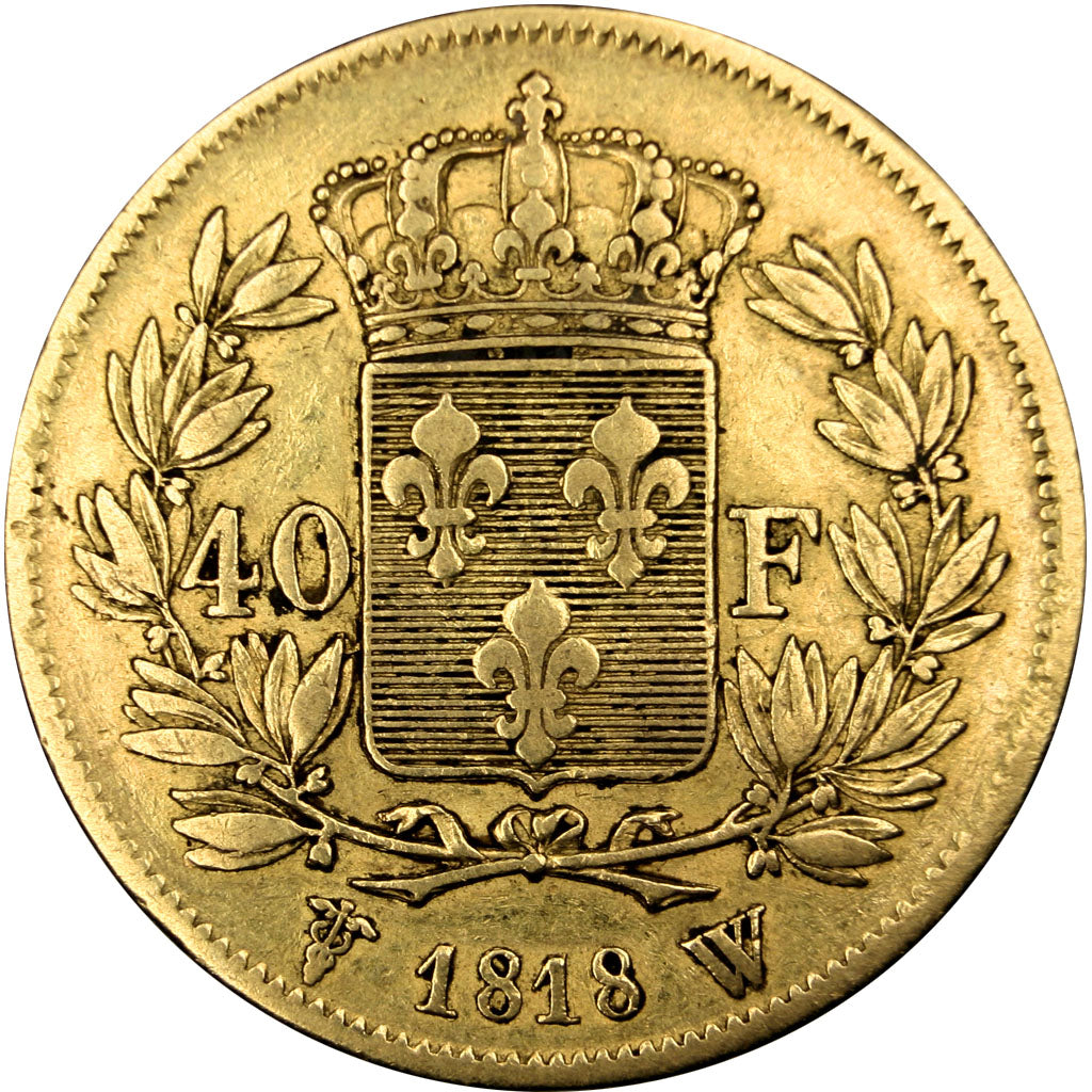 FRANCE, Louis XVIII, 40 Francs, 1818, Lille, KM #713.6, EF(40-45), Gold,...