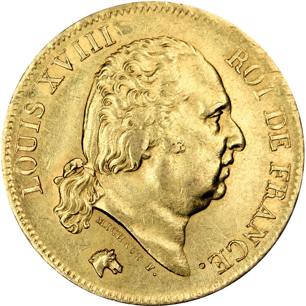Francia, Louis XVIII, Louis XVIII, 40 Francs, 1818, Lille, BB+, Oro, Gadoury:...