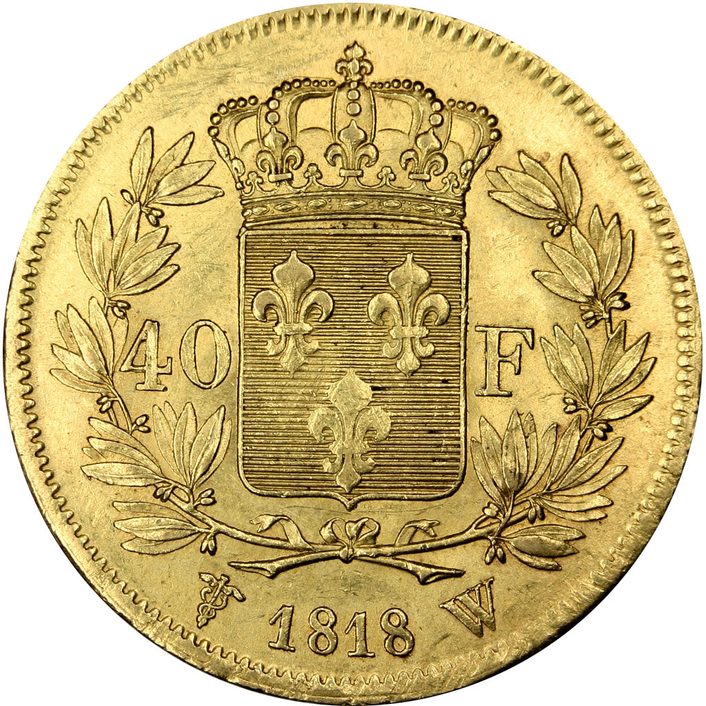 Francia, Louis XVIII, Louis XVIII, 40 Francs, 1818, Lille, BB+, Oro, Gadoury:...