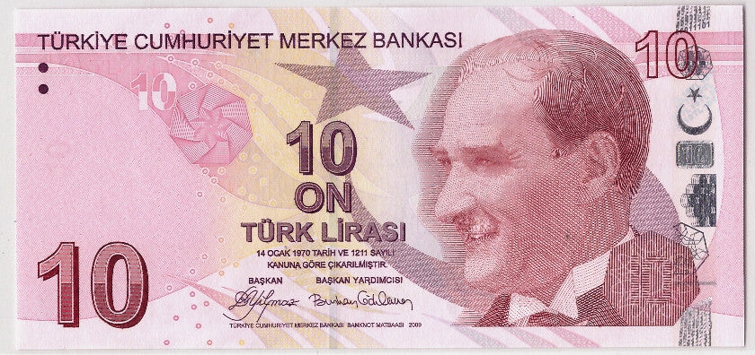 Geldschein, Türkei, 10 Lira, Undated (2009), KM:223, UNZ-