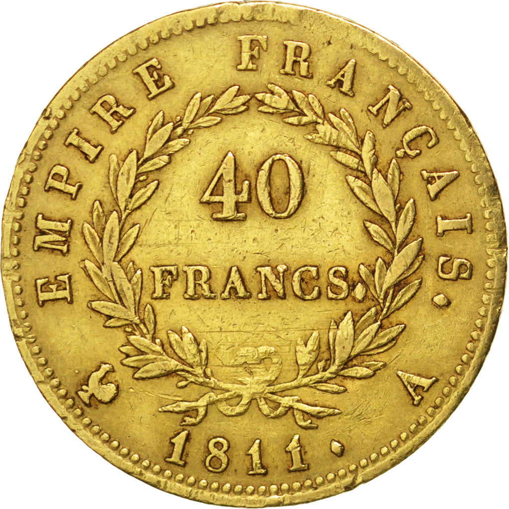 FRANCE, Napoléon I, 40 Francs, 1811, Paris, KM #696.1, VF(30-35), Gold, Gadoury 