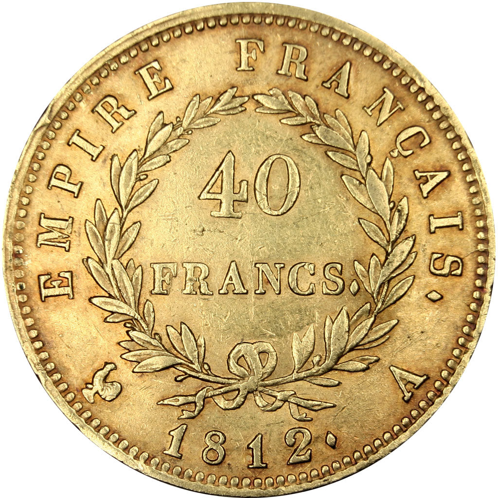 FRANCE, Napoléon I, 40 Francs, 1812, Paris, KM #696.1, AU(50-53), Gold, Gadoury 