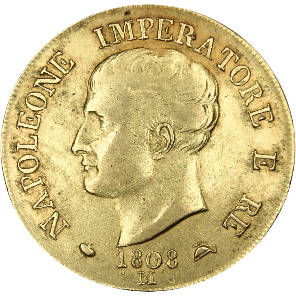 ITALIAN STATES, 40 Lire, 1808, Milan, KM #12, VF(30-35), Gold, 12.86