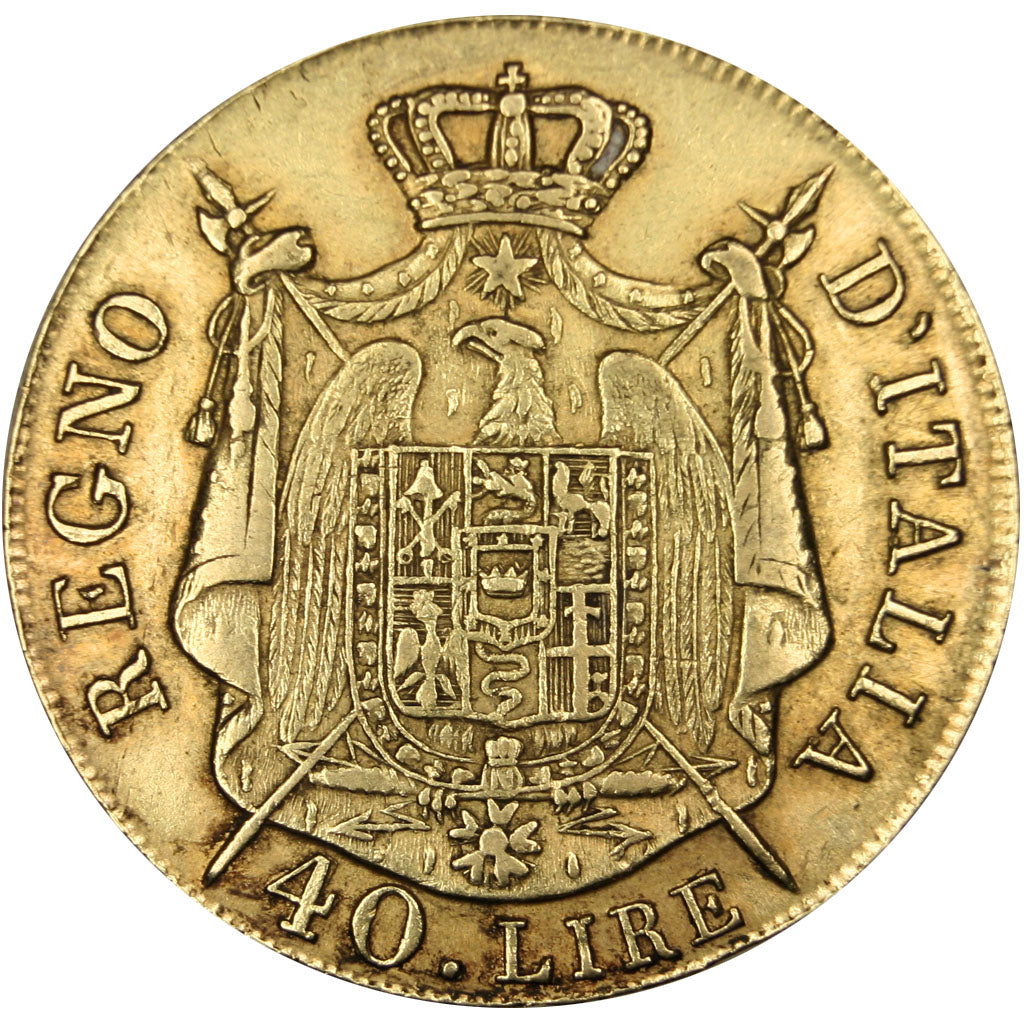 ITALIAN STATES, 40 Lire, 1808, Milan, KM #12, VF(30-35), Gold, 12.86