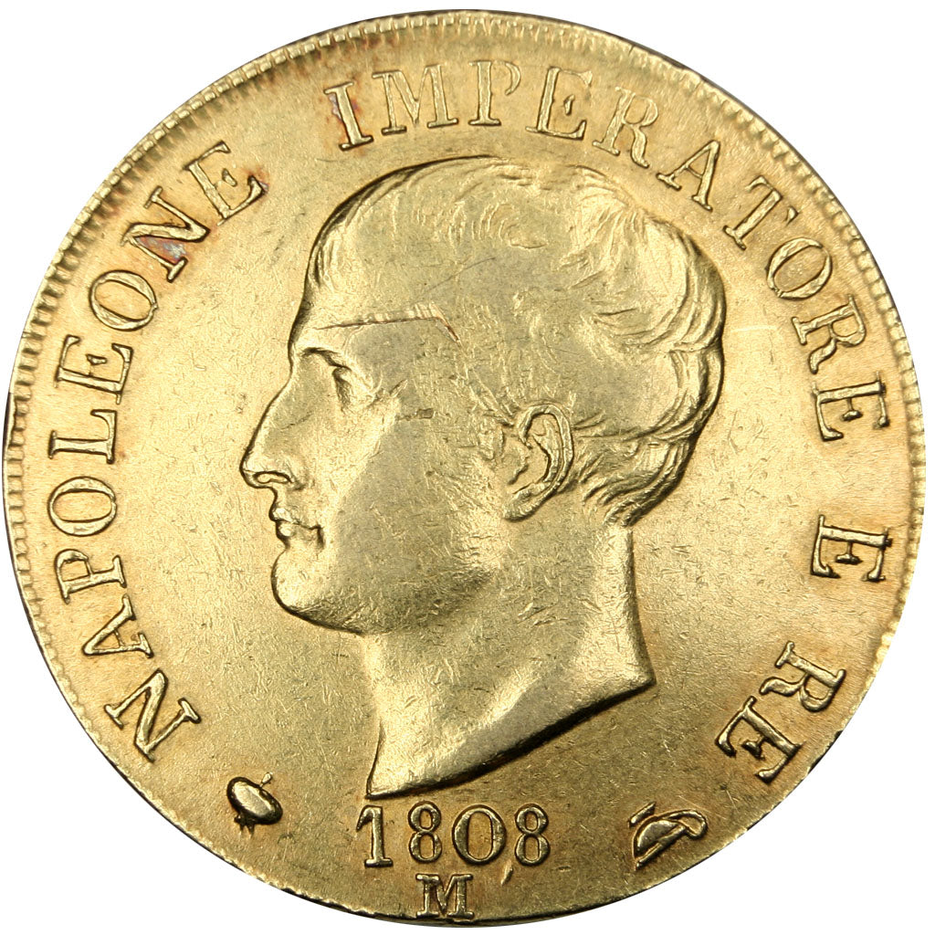 ITALIAN STATES, 40 Lire, 1808, Milan, KM #12, EF(40-45), Gold, 12.90