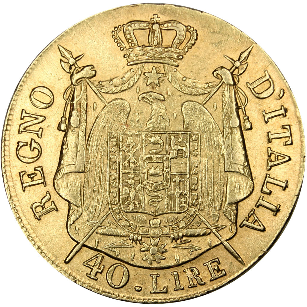 ITALIAN STATES, 40 Lire, 1808, Milan, KM #12, EF(40-45), Gold, 12.90