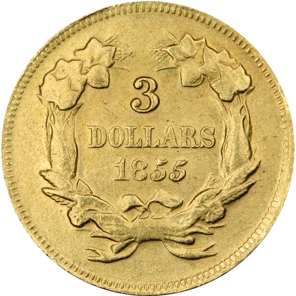 UNITED STATES, $3, 1855, U.S. Mint, KM #84, EF(40-45), Gold, 20.5, 5.04