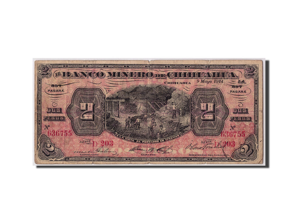 Messico, 2 Pesos, 1914, 1914-05-09, KM:S184, B