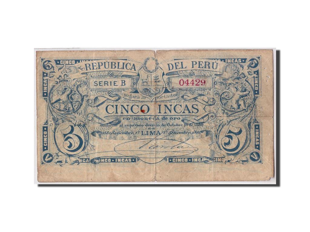 Perú, 5 Incas, 1881, KM:16, 1881-09-01, RC