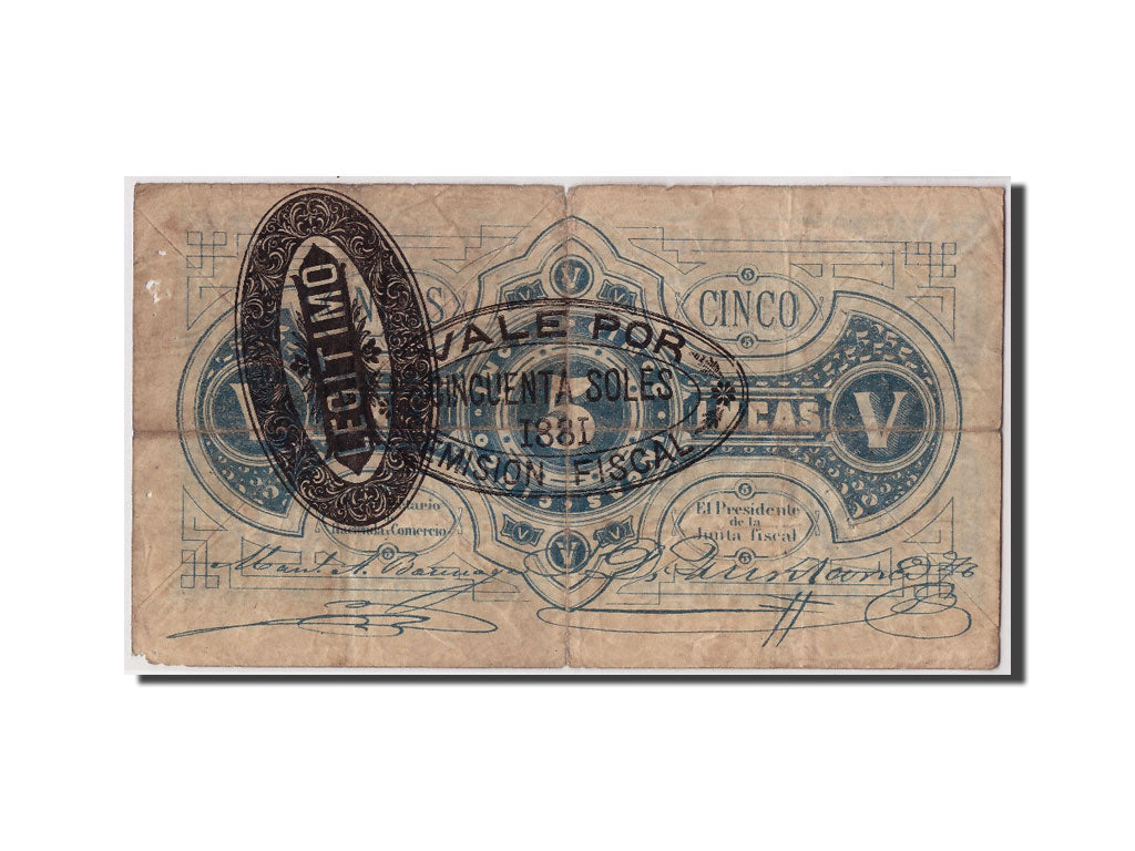 Perú, 5 Incas, 1881, KM:16, 1881-09-01, RC
