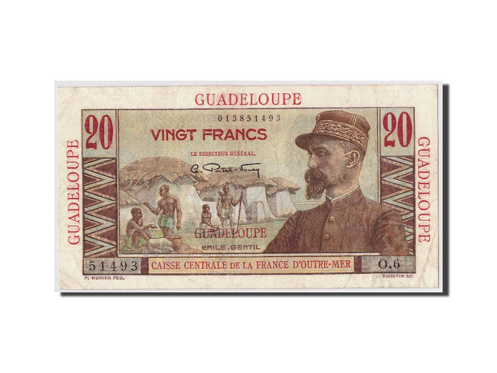 Guadeloupe, 20 Francs, Undated (1947-49), KM:33, AU(50-53)