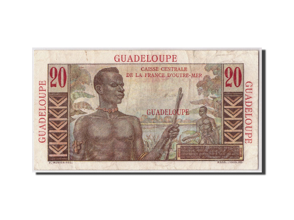 Guadeloupe, 20 Francs, Undated (1947-49), KM:33, AU(50-53)