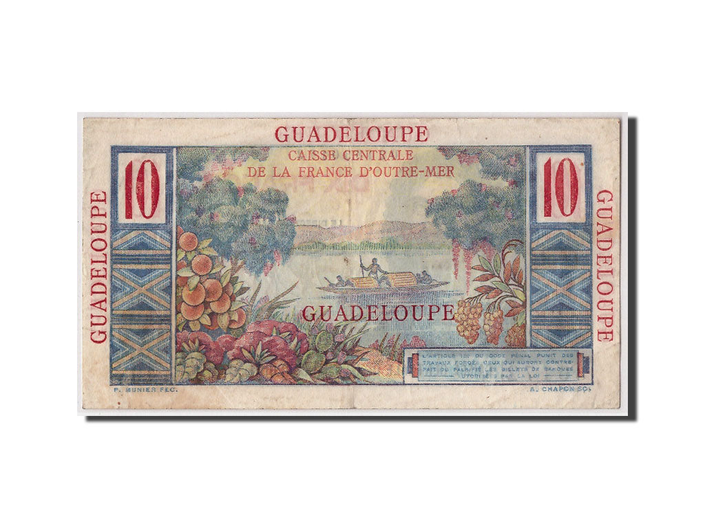 Guadeloupe, 10 Francs, Undated (1947-49), KM:32, AU(50-53)