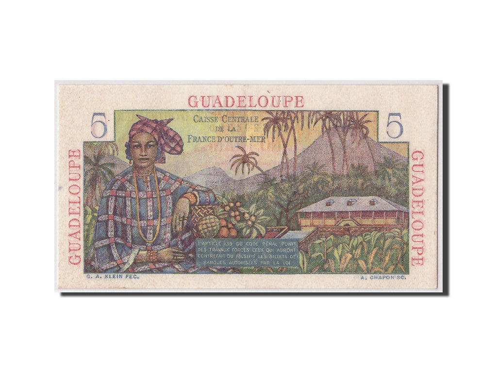 Banknote, Guadeloupe, 5 Francs, Undated (1947-49), AU(55-58), KM:31