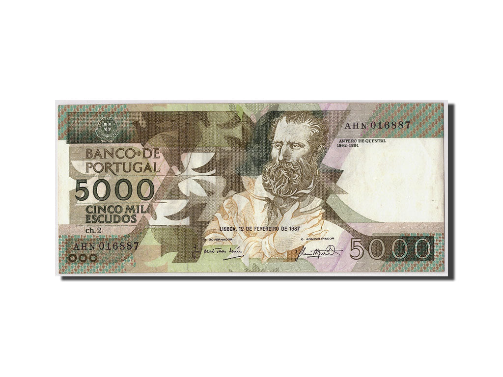 Portugal, 5000 Escudos, KM:183a, 1987-02-12, AU(55-58)