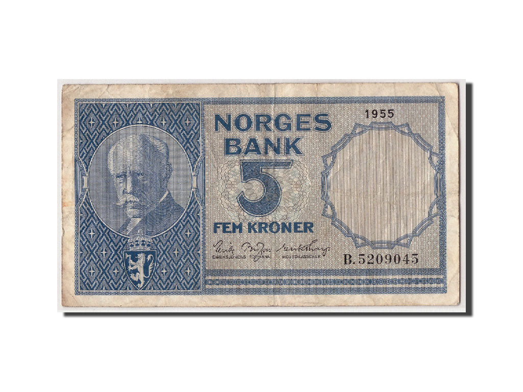 Banconote, Norvegia, 5 Kroner, 1955, KM:30a, MB