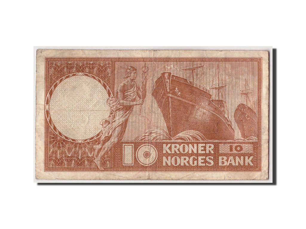 Norway, 10 Kroner, 1954, KM:31a, VF(20-25)