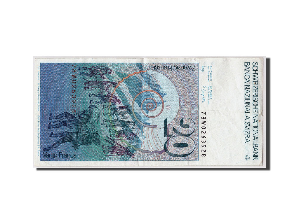 Geldschein, Schweiz, 20 Franken, 1978, KM:55a, S+